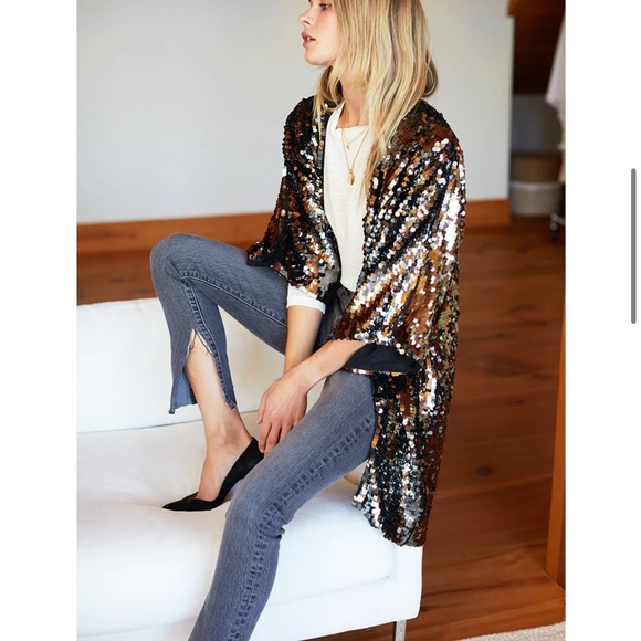 Emerson Fry Sequin Jacket Gunmetal Sequins XS/S - Picture 1 of 12